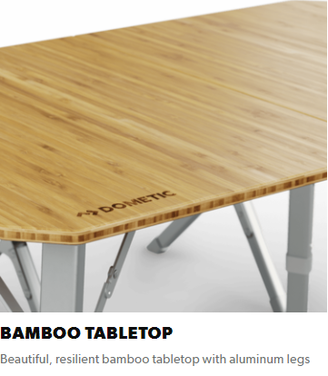 Dometic GO Compact Camp Table Bamboo Camp Table, Adjustable Height